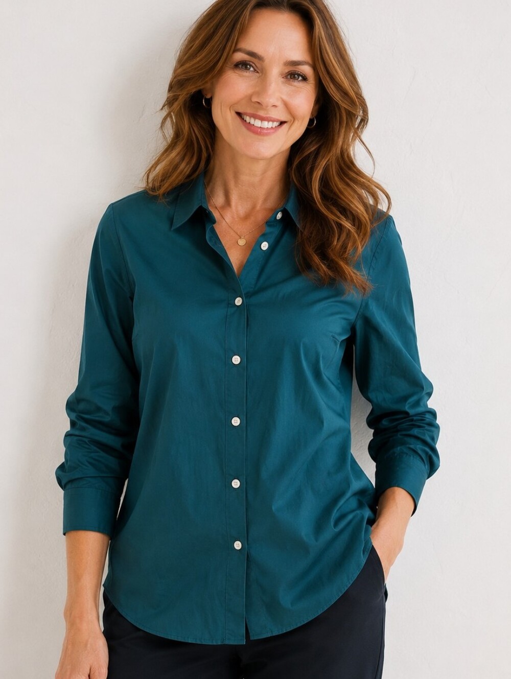 J.Jill Non-Iron Button Front Shirt Teal Stretch Cotton NWT Size Large